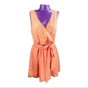 Peppermint peach lace tie-waist mini dress L